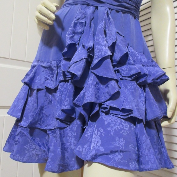 Rebecca Taylor Ruffle Tiered Cocktail Party Dress 6 100% SILK Floral Purple Boho - Picture 4 of 8